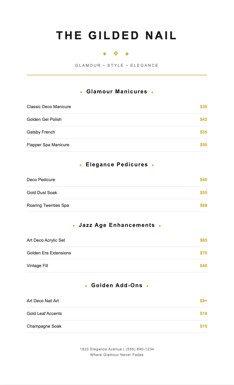 Art deco nail price list